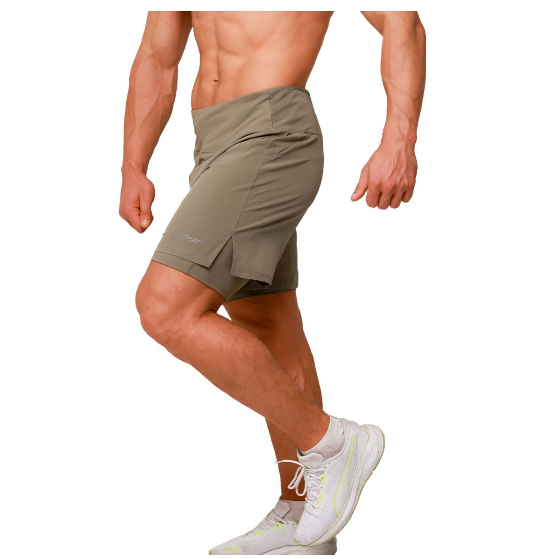 GymBeam PULSE Laufshorts 2in1 atmungsaktiv & schnelltrocknend mit Rückentasche Vetiver Gr. XL
