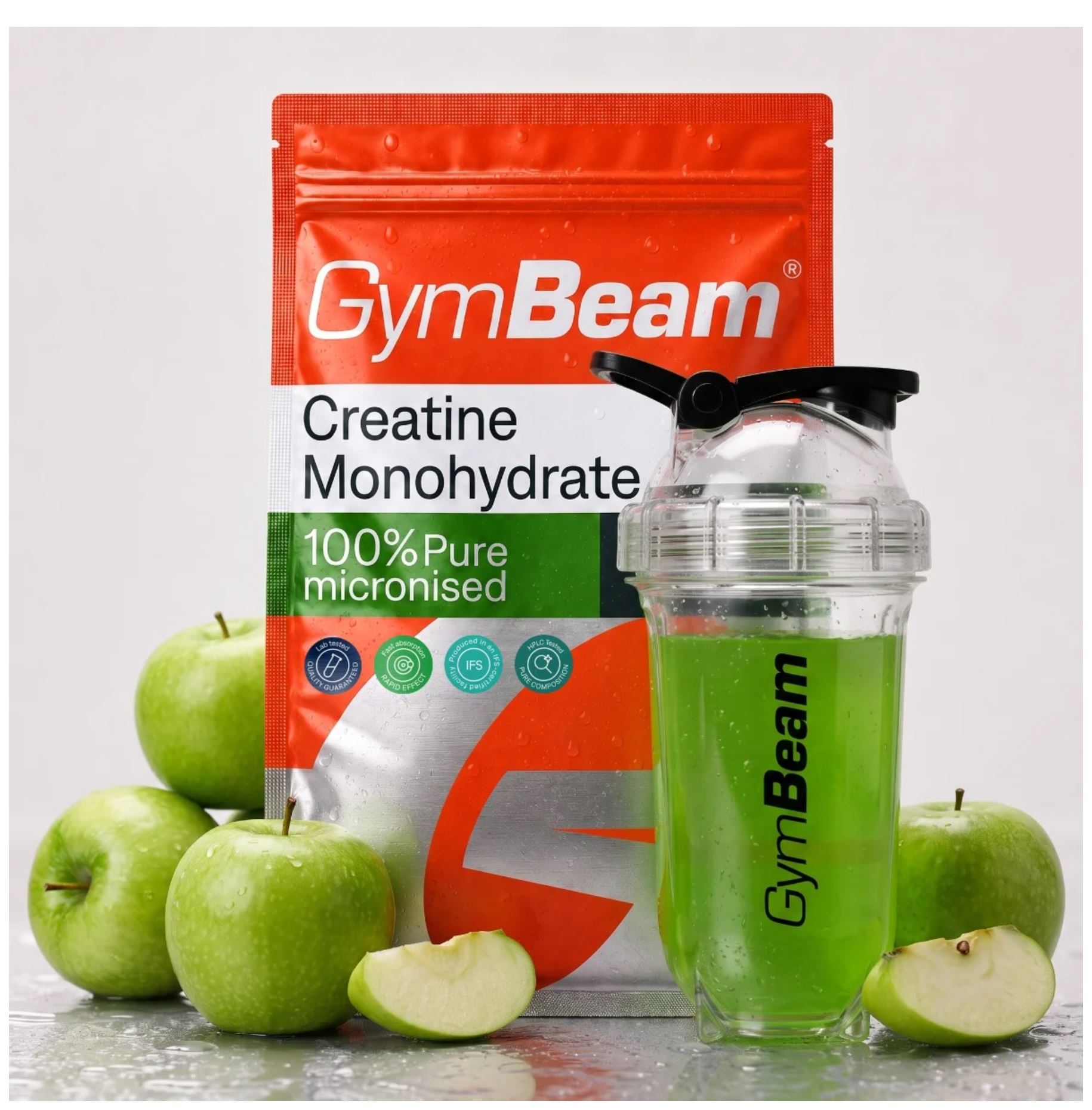 GymBeam 100% Kreatin-Monohydrat reines Creatin mit Grüner-Apfel Geschmack 250 g