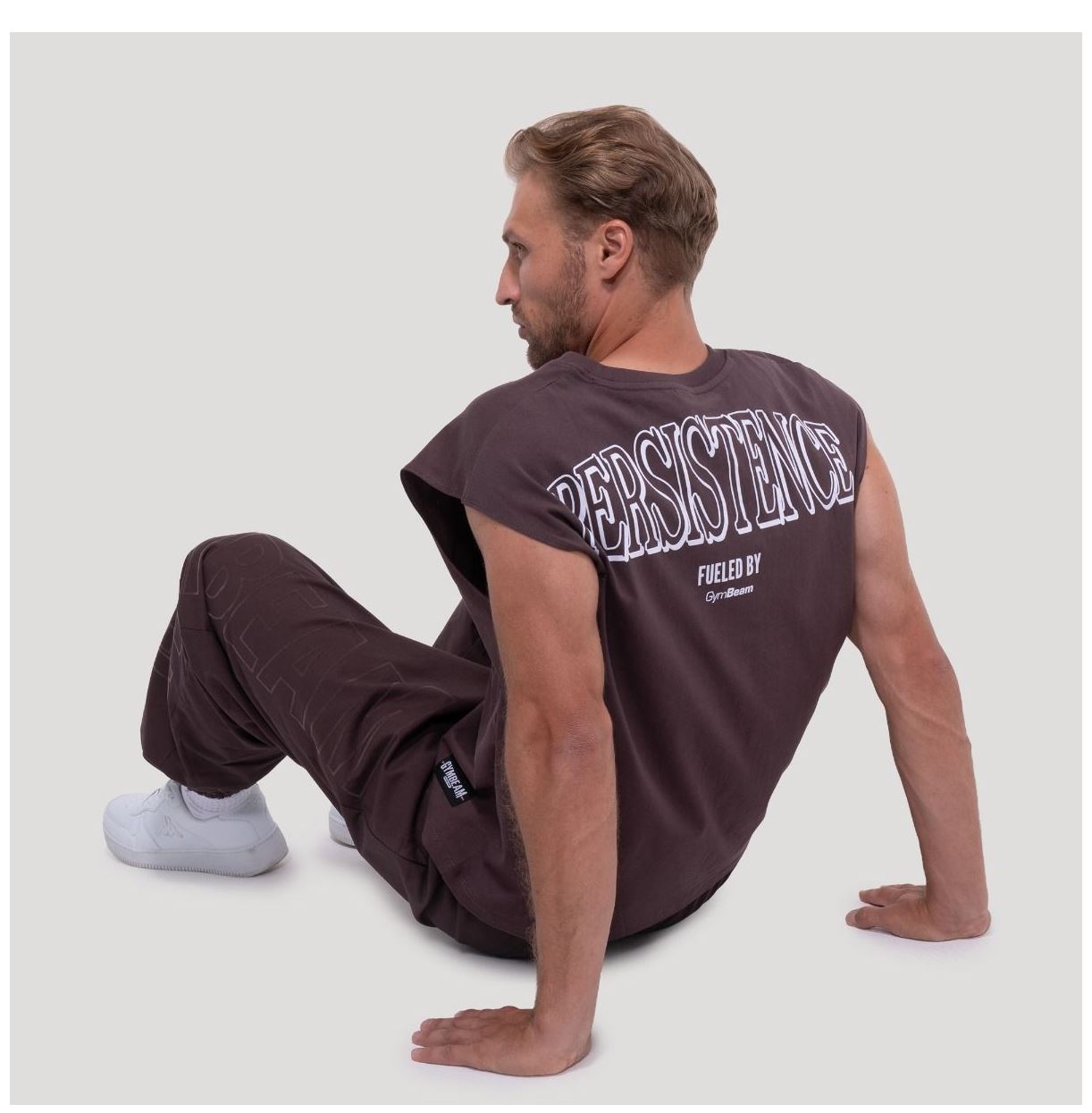 GymBeam Tank Top braun Persistence oversized Herren TankTop atmungsaktiv 100% Baumwolle Gr. S