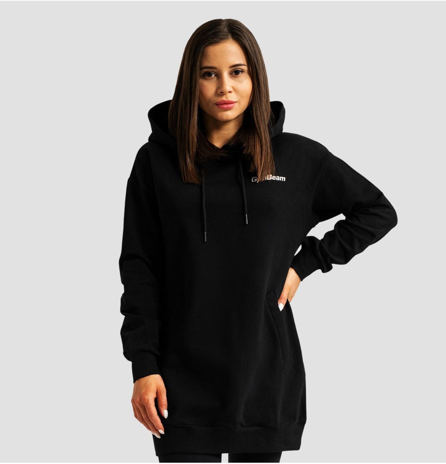 GymBeam LIMITLESS Longline Hoodie mit Seitentaschen Hoodie-Extralang