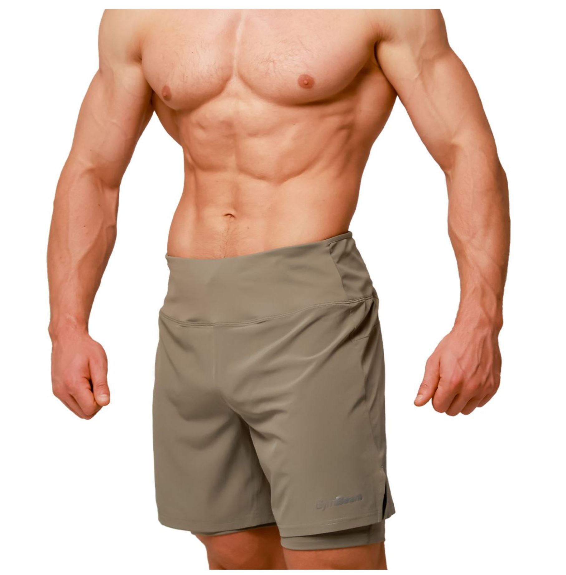 GymBeam PULSE Laufshorts 2in1 atmungsaktiv & schnelltrocknend mit Rückentasche Vetiver Gr. XL