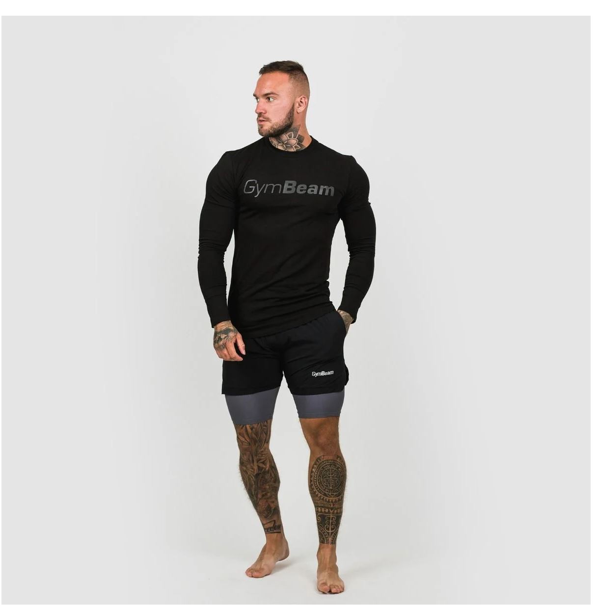 GymBeam 2in1 Shorts grau Radlerhose mit Shorts für Männer mit elastischem Innenfutter Gr. S