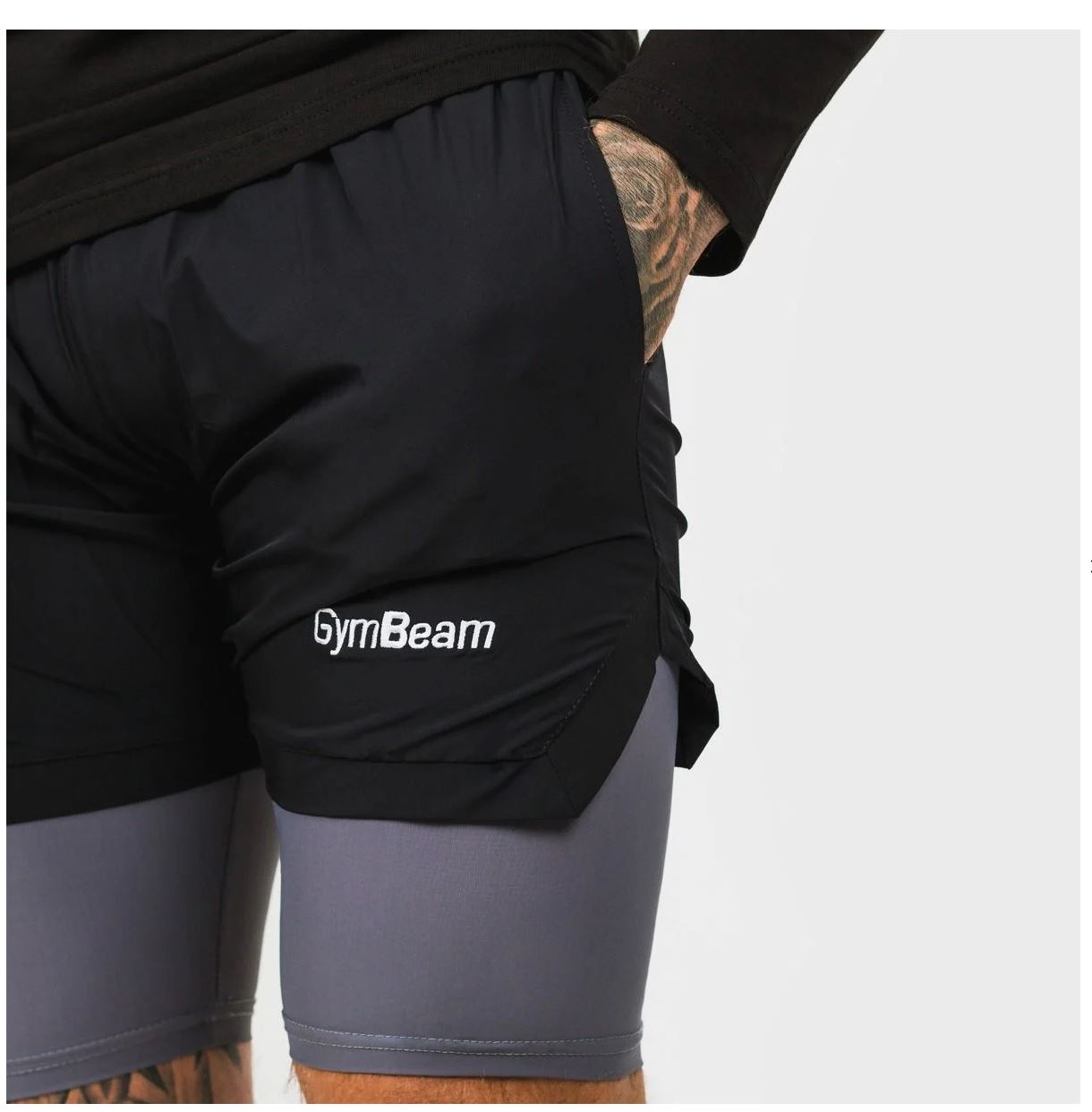 GymBeam 2in1 Shorts grau Radlerhose mit Shorts für Männer mit elastischem Innenfutter Gr. S