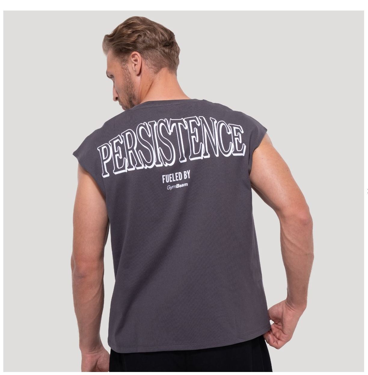 GymBeam Tank Top grau Persistence oversized Herren TankTop atmungsaktiv 100% Baumwolle Größe S