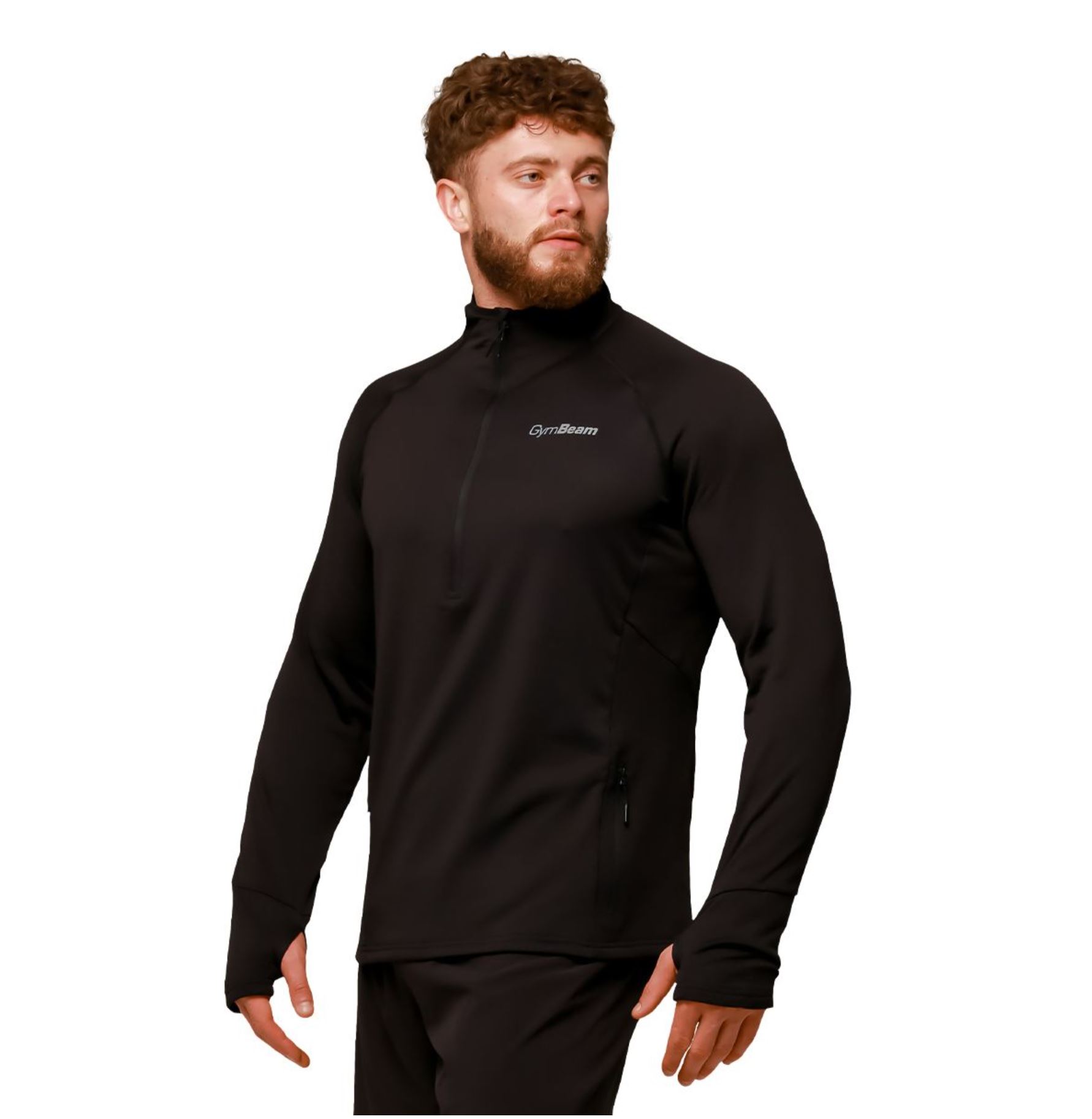 GymBeam PULSE Lauf-Sweatshirt mit Reißverschlusstaschen atmungsaktiv & schnelltrocknend Schwarz Gr. S