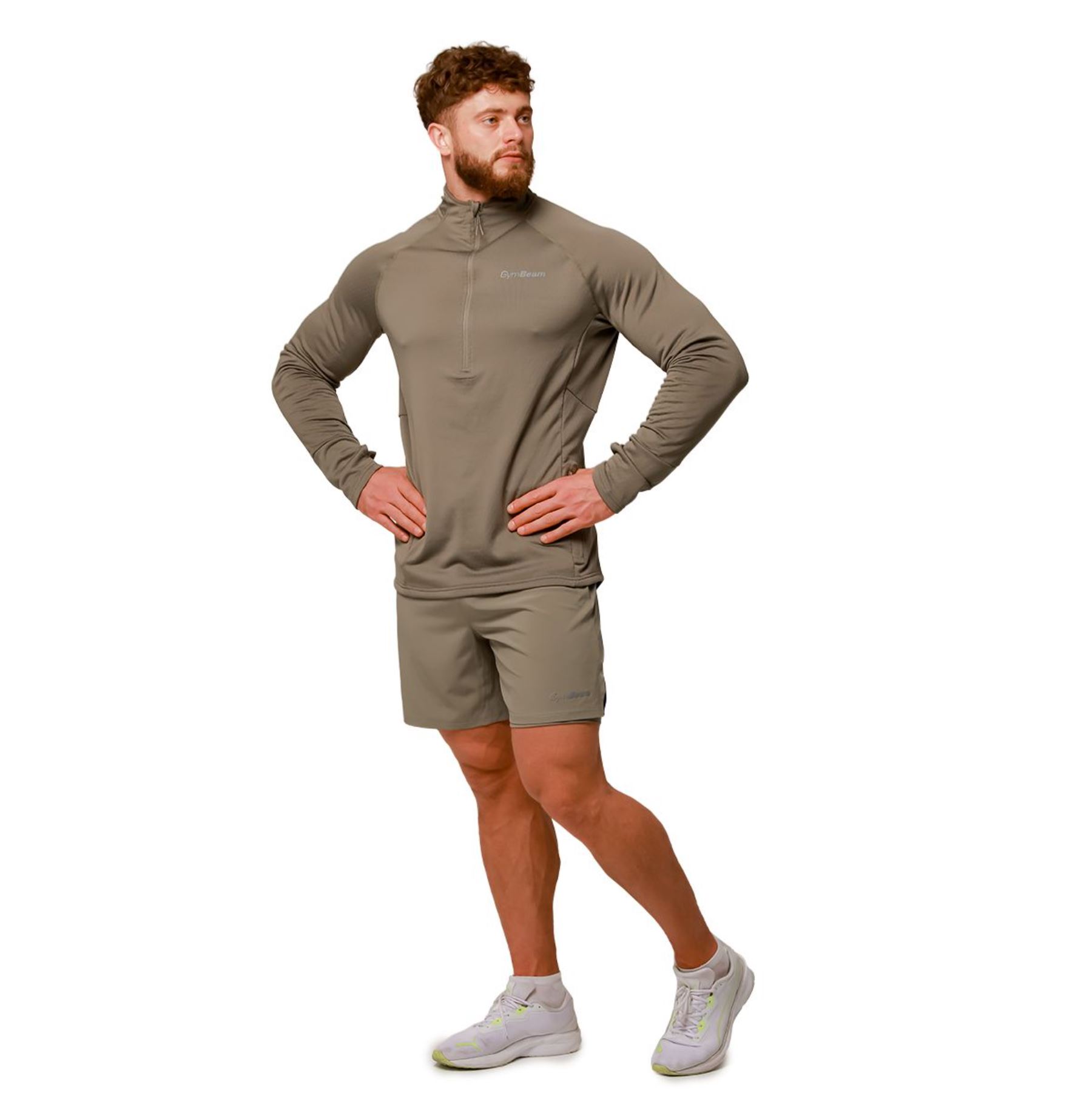 GymBeam PULSE Lauf-Sweatshirt mit Reißverschlusstaschen atmungsaktiv & schnelltrocknend Vetiver Gr. S