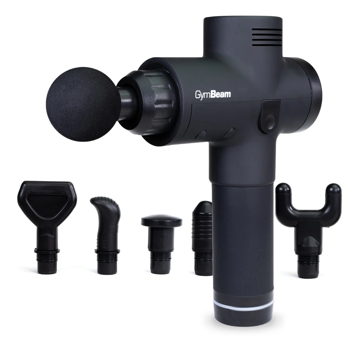 GymBeam Akku-Massagepistole VI mit LCD-Touch-Display Profi Handmassagegerät 30-stufig mit Massageaufsatz-Set