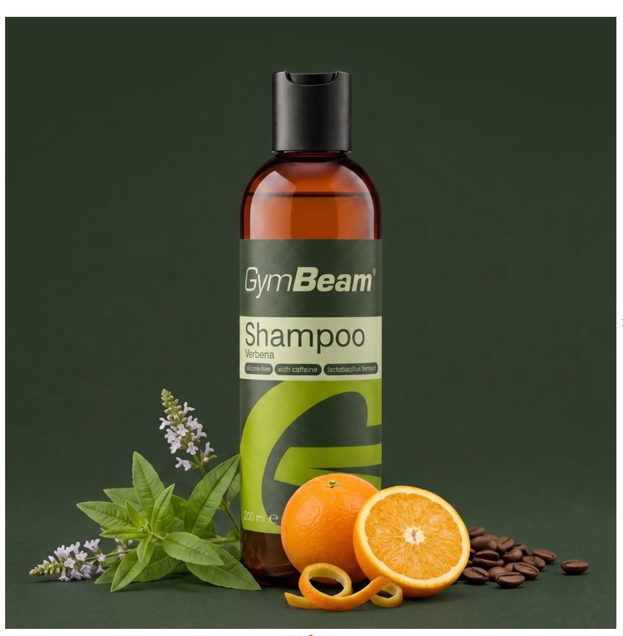 GymBeam Haarshampoo Verbena mit Koffein tierversuchsfreies Koffeinshampoo ohne Silikone Eisenkraut & Zitrusfrüchte-Duft 200 ml