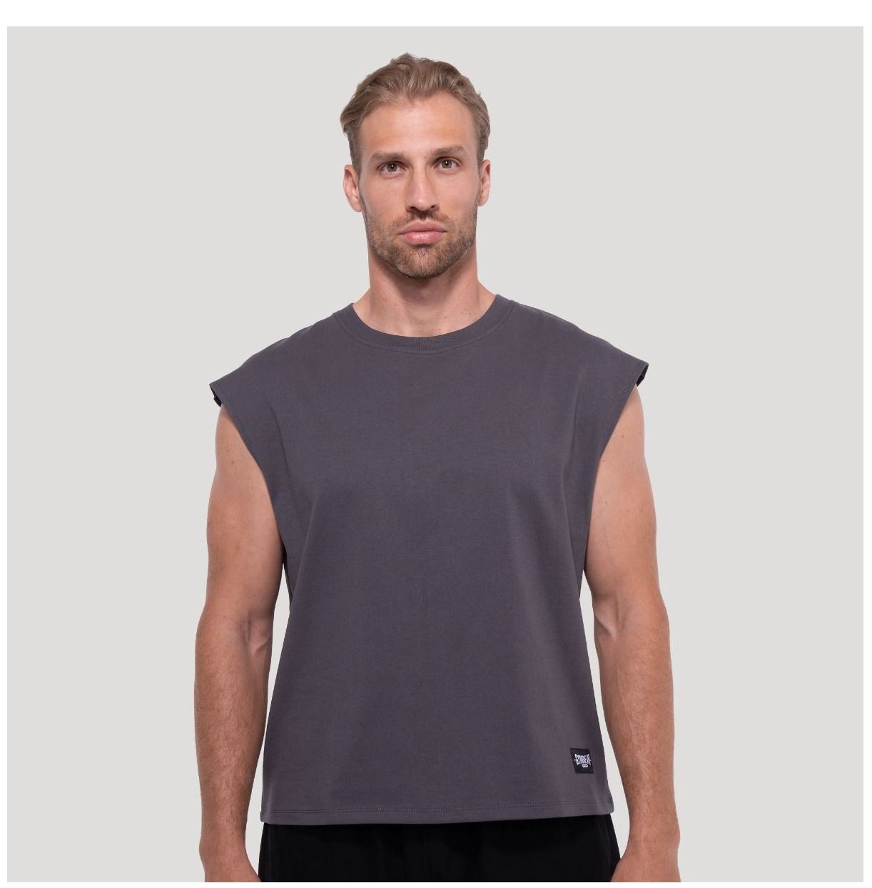 GymBeam Tank Top grau Persistence oversized Herren TankTop atmungsaktiv 100% Baumwolle Größe S