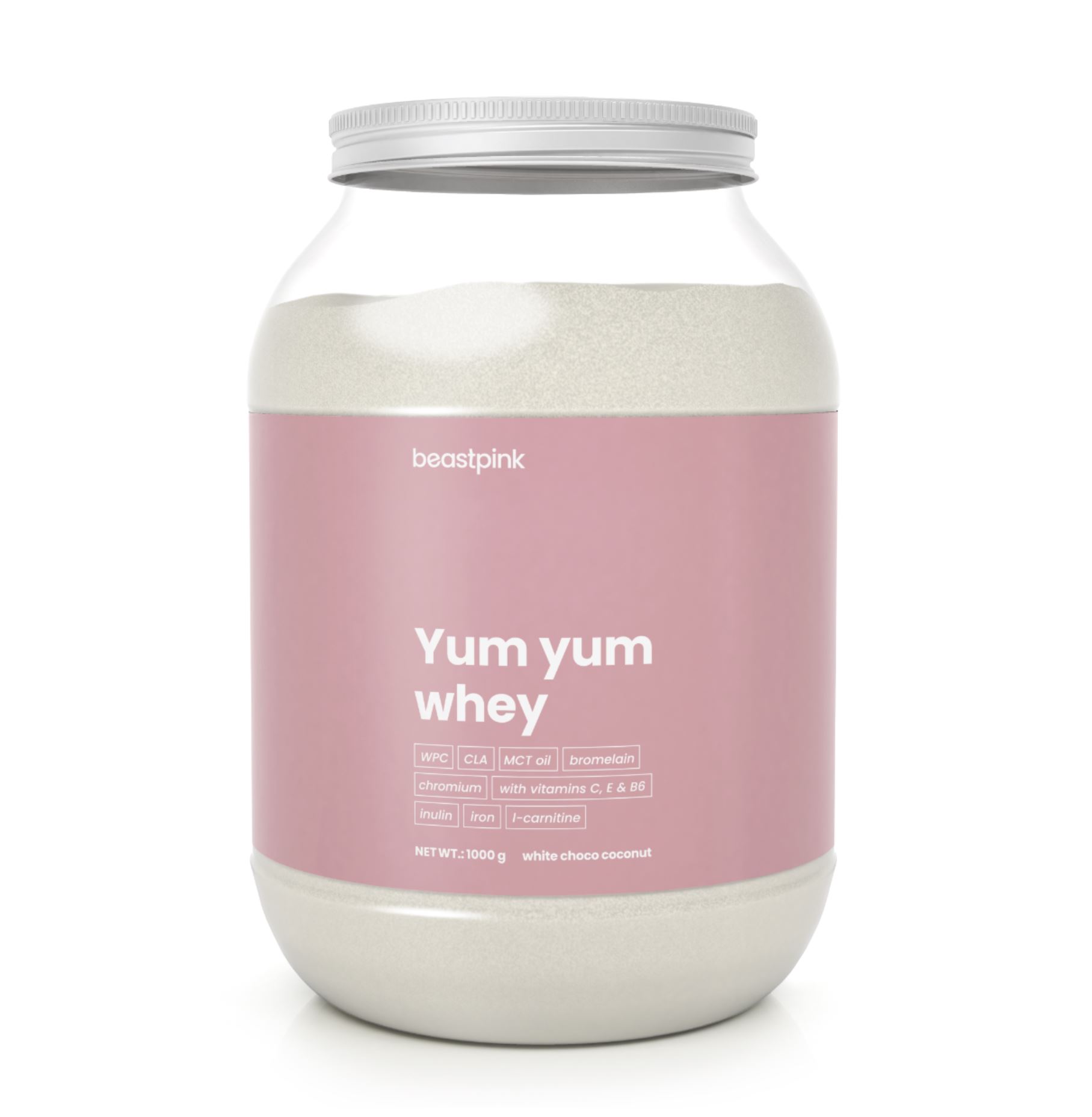 BeastPink Yum Yum Whey Protein Weiße-Schokolade-Kokos Eiweißpulver für Frauen entwickelt Proteinpulver von GymBeam 1000 g