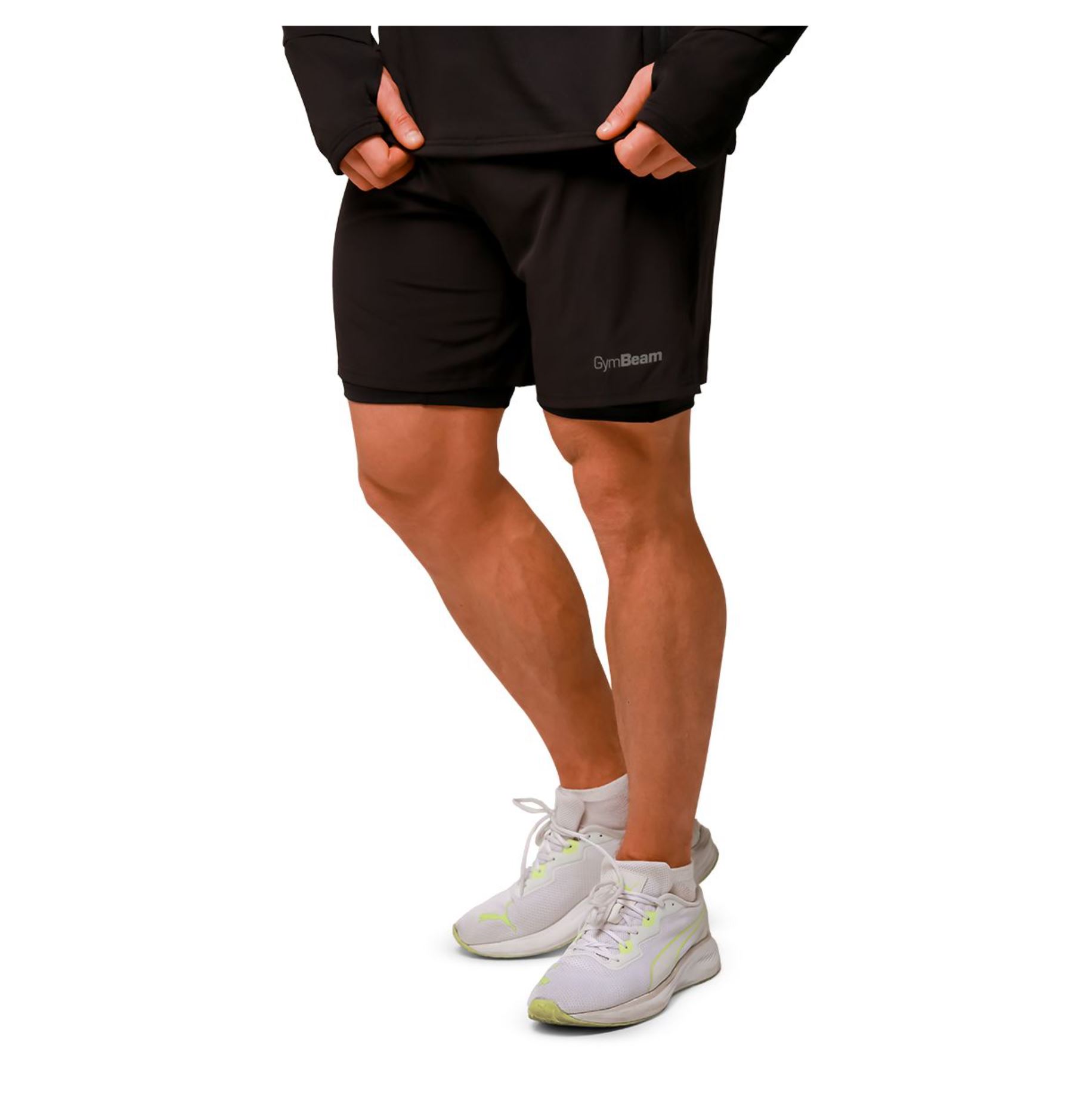 GymBeam PULSE Laufshorts 2in1 atmungsaktiv & schnelltrocknend mit Rückentasche Schwarz Gr. S