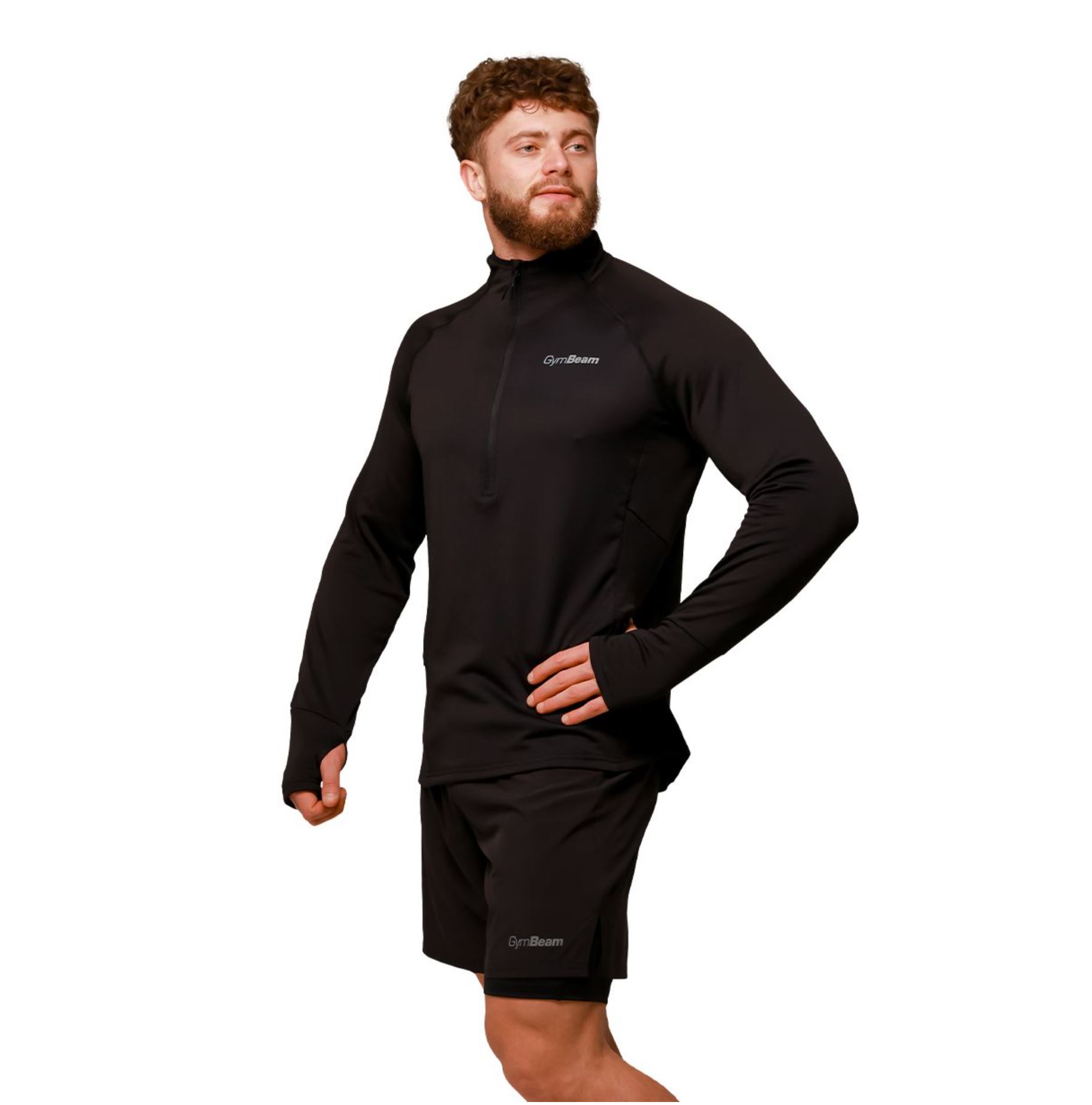 GymBeam PULSE Lauf-Sweatshirt mit Reißverschlusstaschen atmungsaktiv & schnelltrocknend Schwarz Gr. S
