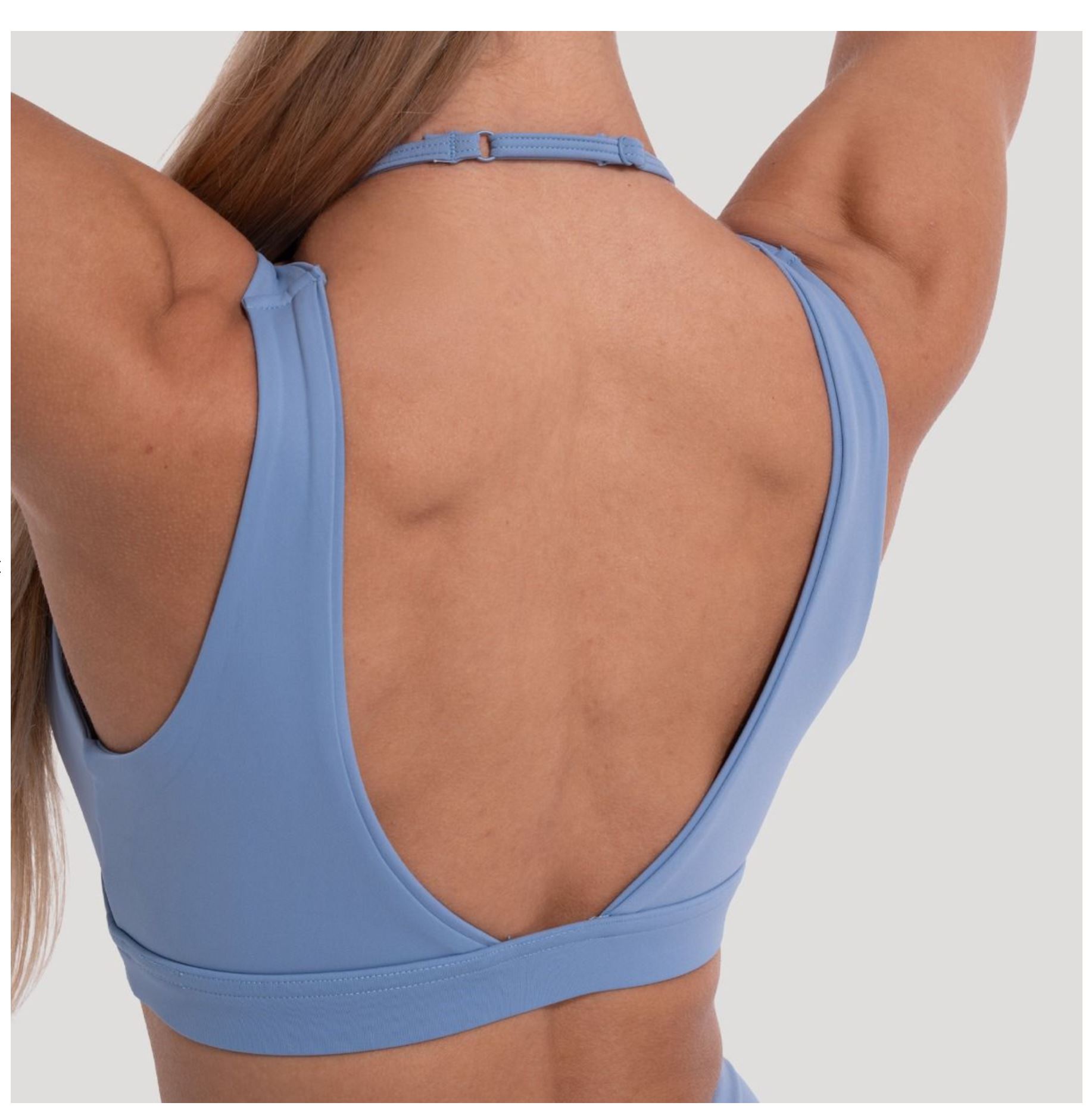 GymBeam Sport-BH FLOW Azurblau zweilagiges Design Fitness-BH mit Stützkraft & V-Ausschnitt Gr. L