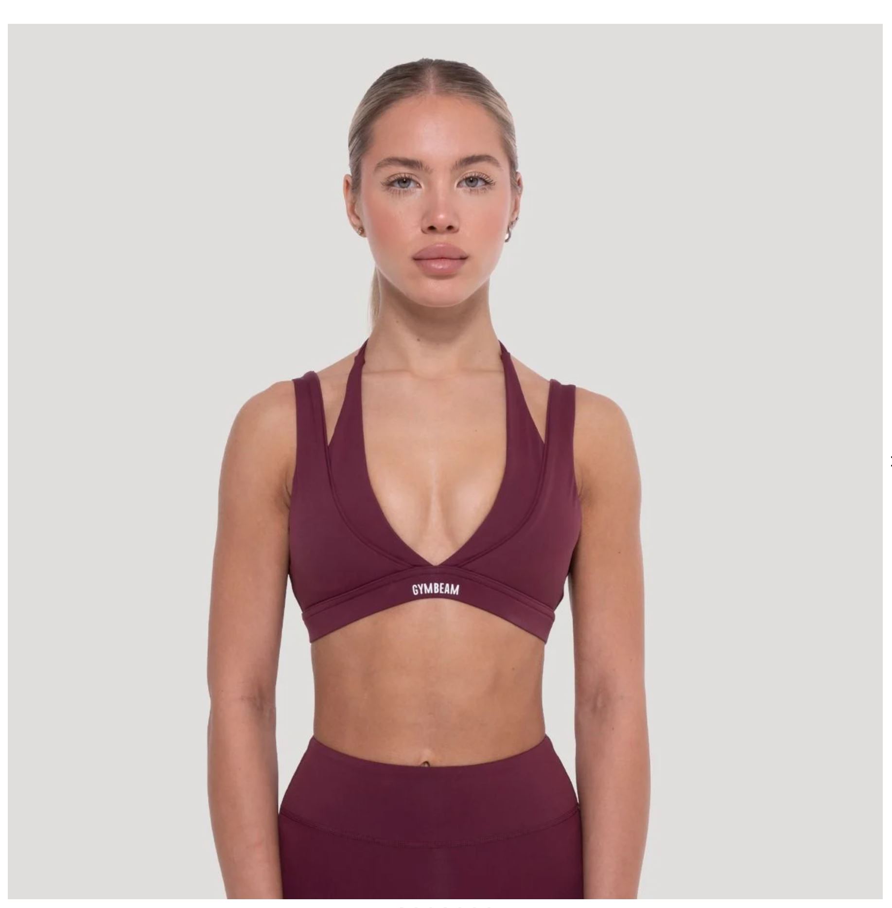 GymBeam Sport-BH FLOW in Wine zweilagiges Design Fitness-BH mit Stützkraft & V-Ausschnitt Gr. L