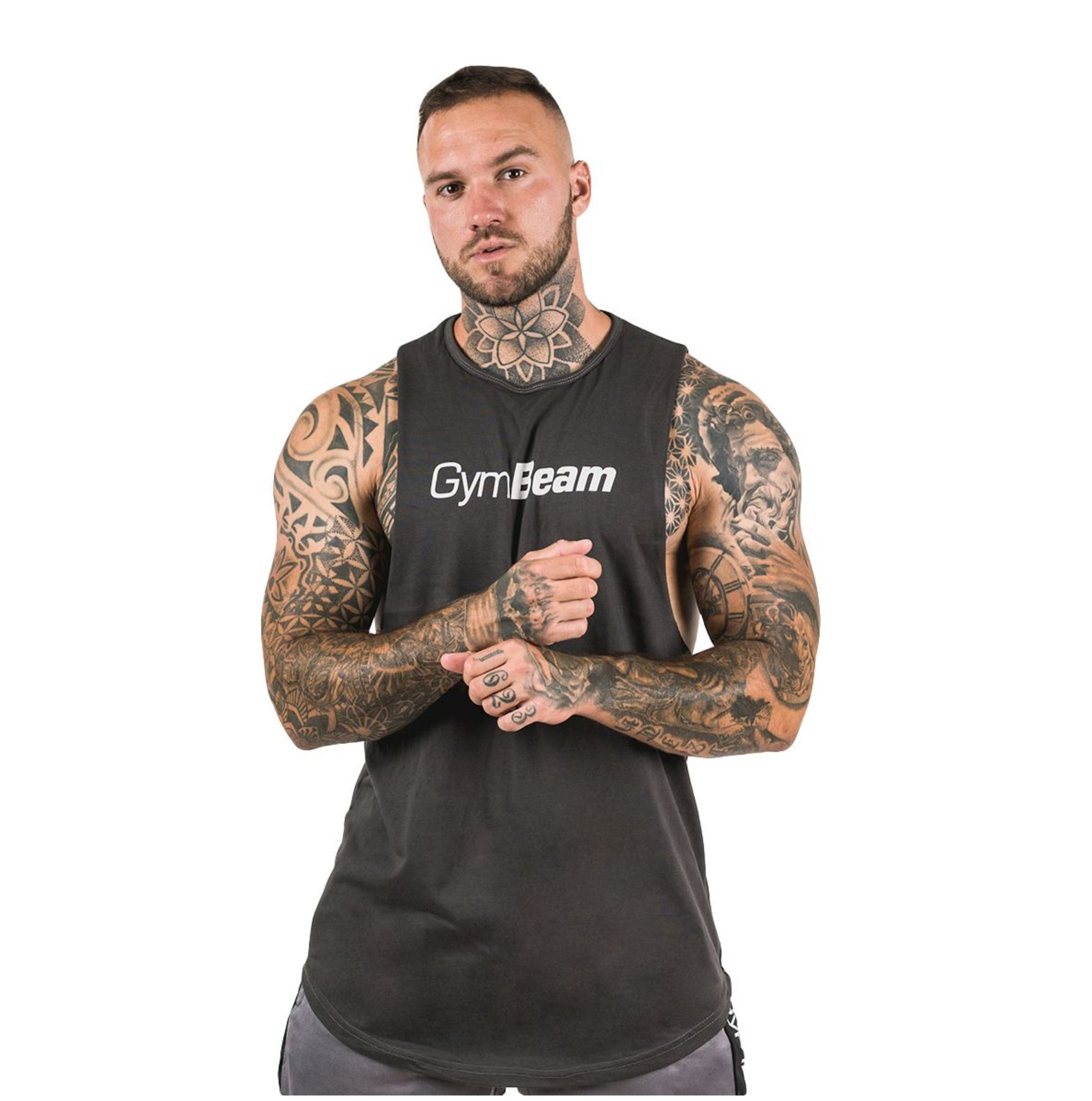 GymBeam CUT-OFF Tank Top grau mit offener Seite atmungsaktiv Gr. S