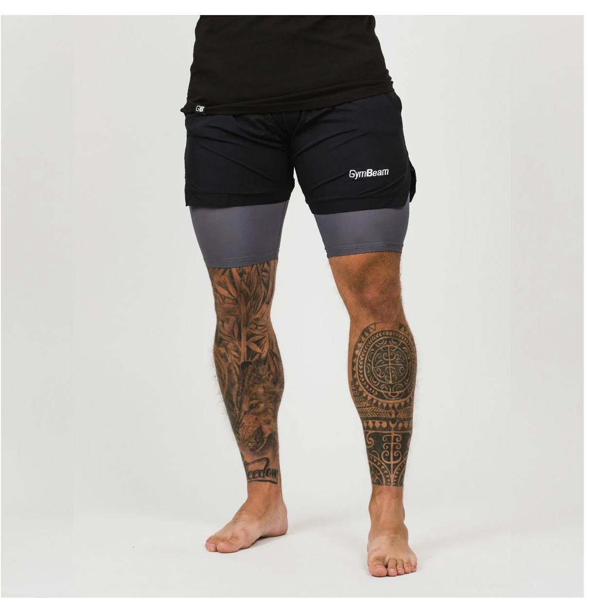 GymBeam 2in1 Shorts grau Radlerhose mit Shorts für Männer mit elastischem Innenfutter Gr. S