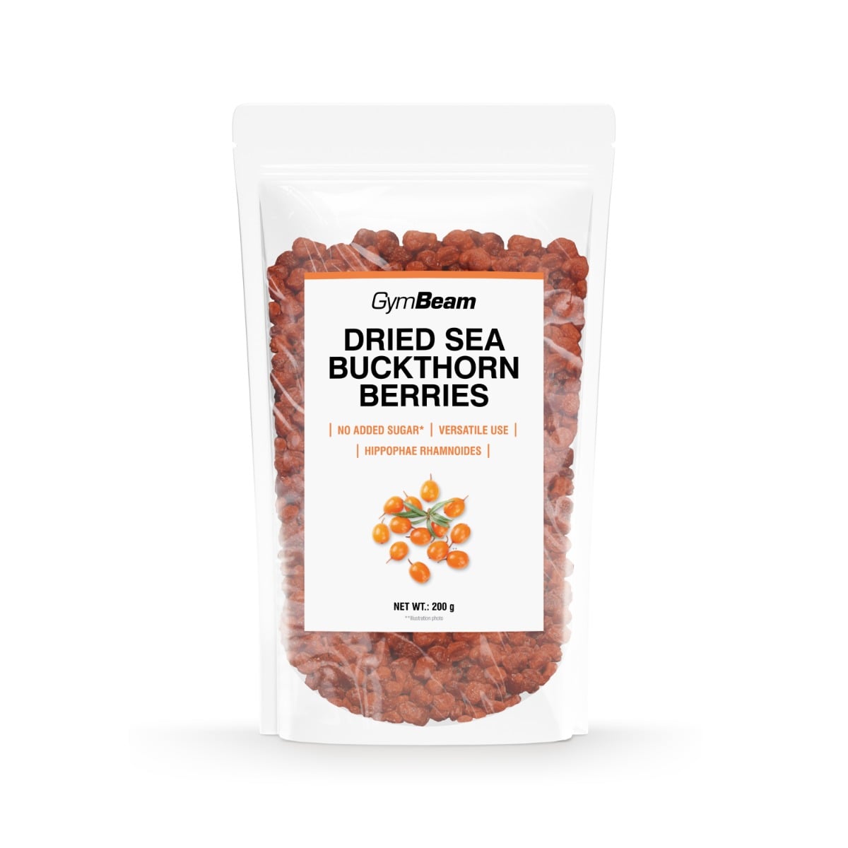 GymBeam Sanddornbeeren getrocknet Sanddorn mit hohem Ballaststoffgehalt 200 g