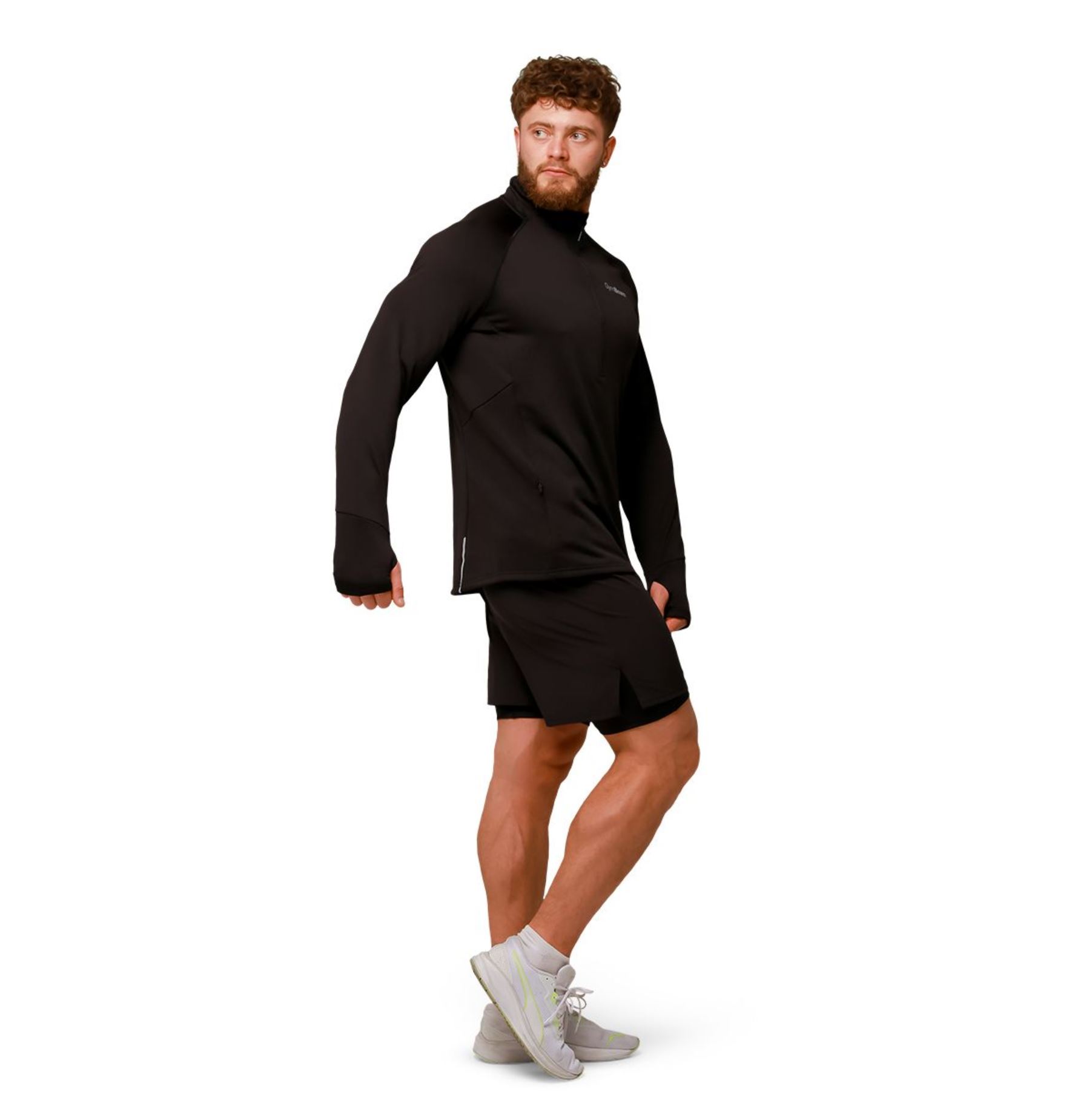 GymBeam PULSE Lauf-Sweatshirt mit Reißverschlusstaschen atmungsaktiv & schnelltrocknend Schwarz Gr. S