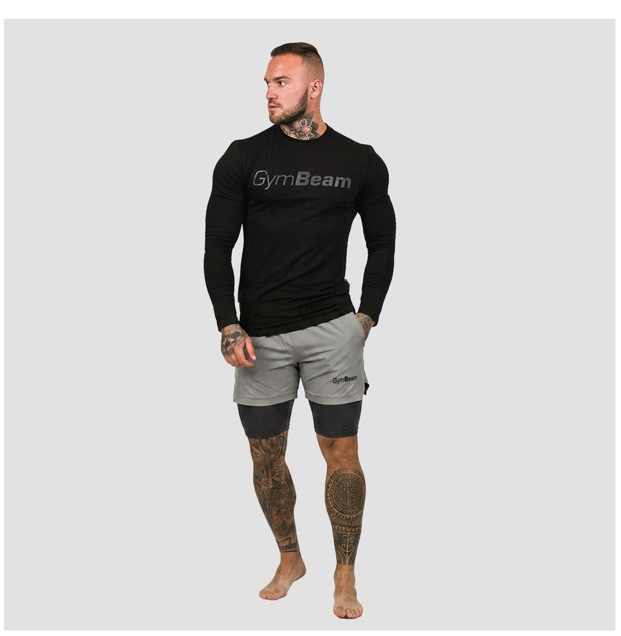 GymBeam 2in1 Shorts smoke Radlerhose mit Shorts für Männer mit elastischem Innenfutter Gr. S